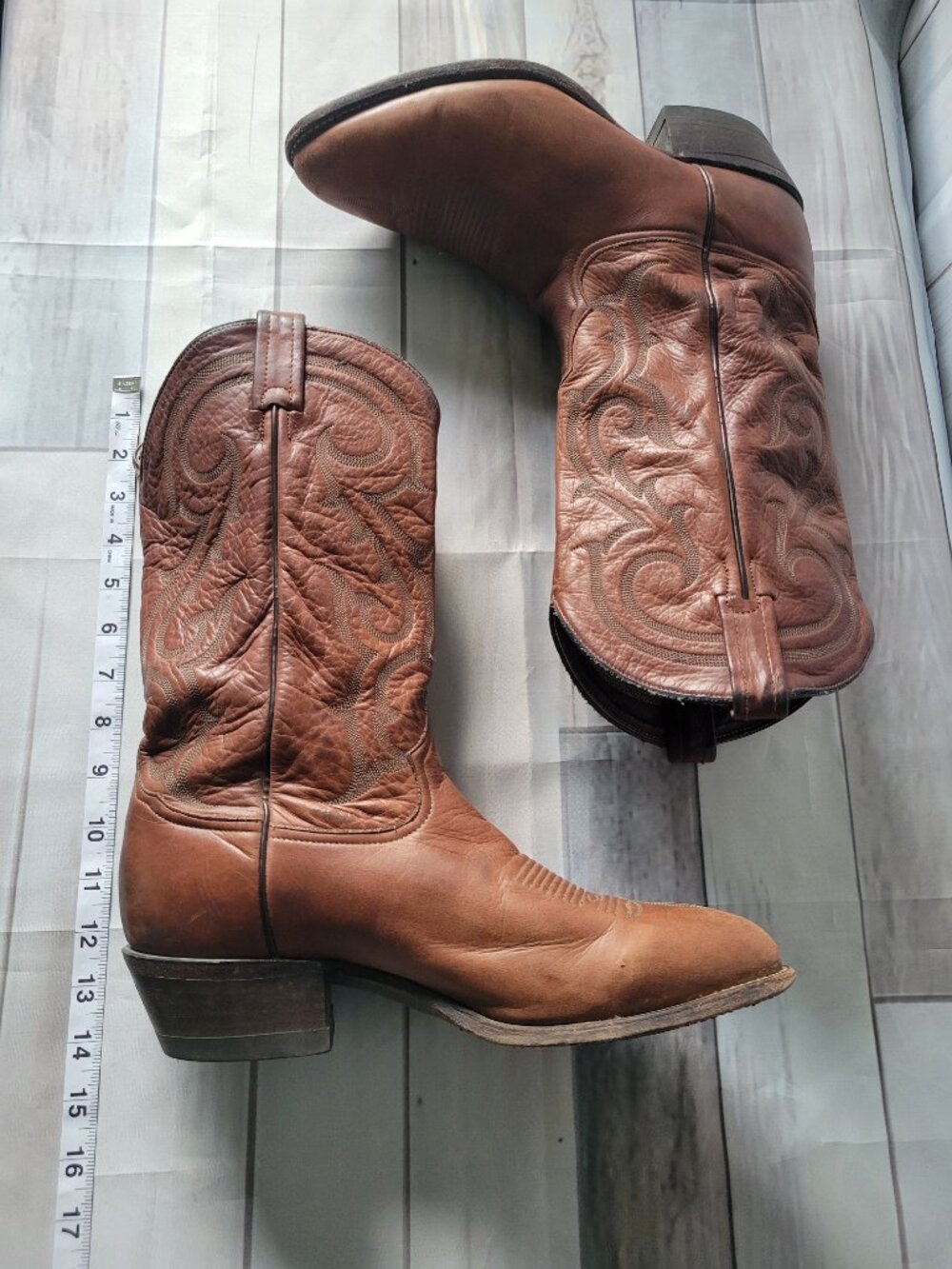Tony Lama Men’s Sz10.5 Brown Leather Western Boots, High-quality Leather Pull-on - Picture 14 of 14